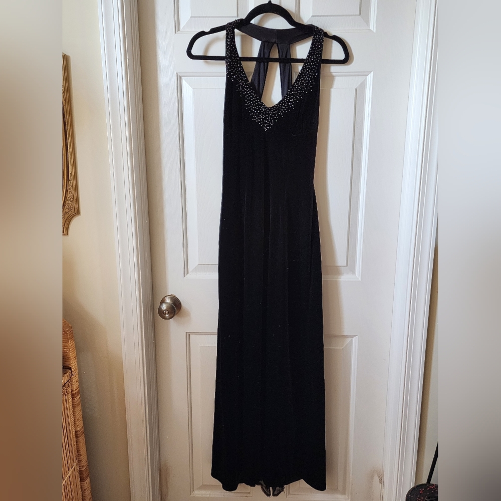 Vintage 90s black velvet backless beaded dress - DJ Nights by Laura Ryner